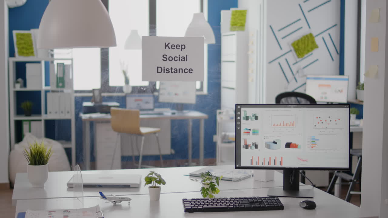 Financial business graphs in empty office with nobody in it