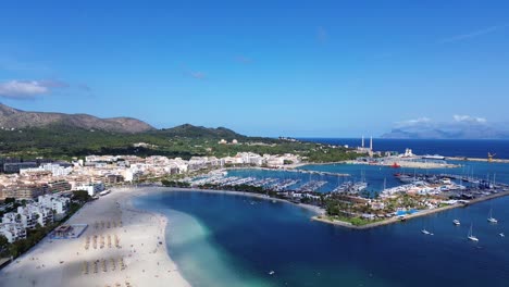 marina port, sandy beach mediterranean sea mallorca balearic island spain