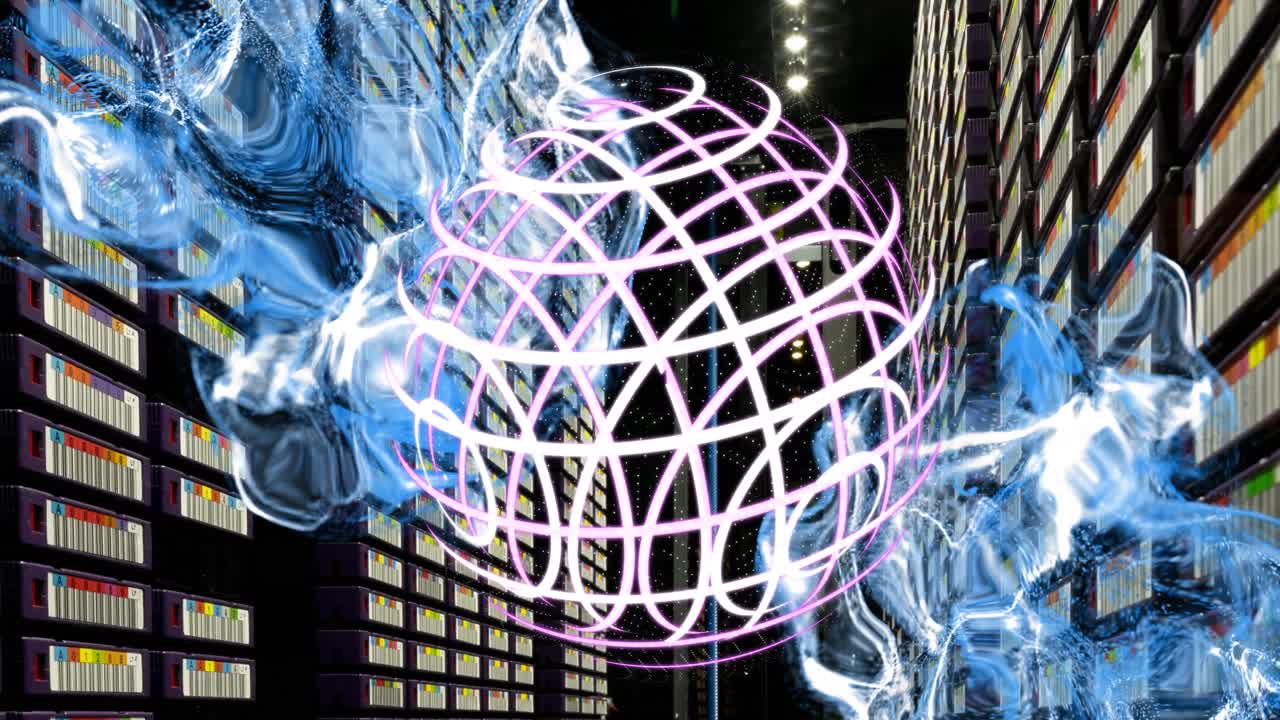 Animation of waves and globe moving over servers