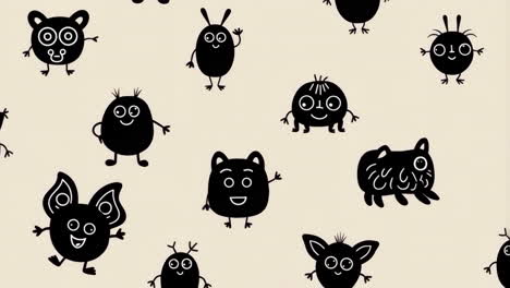 cute black cartoon monsters pattern