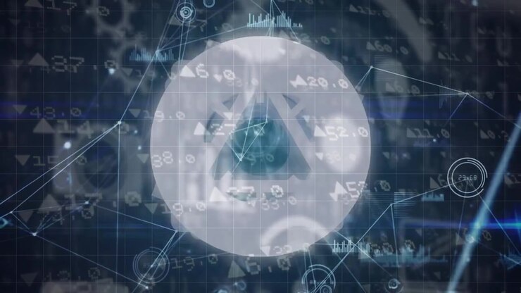 Animation of data processing on blue background