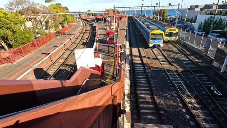 train moving along tracks at brighton beach