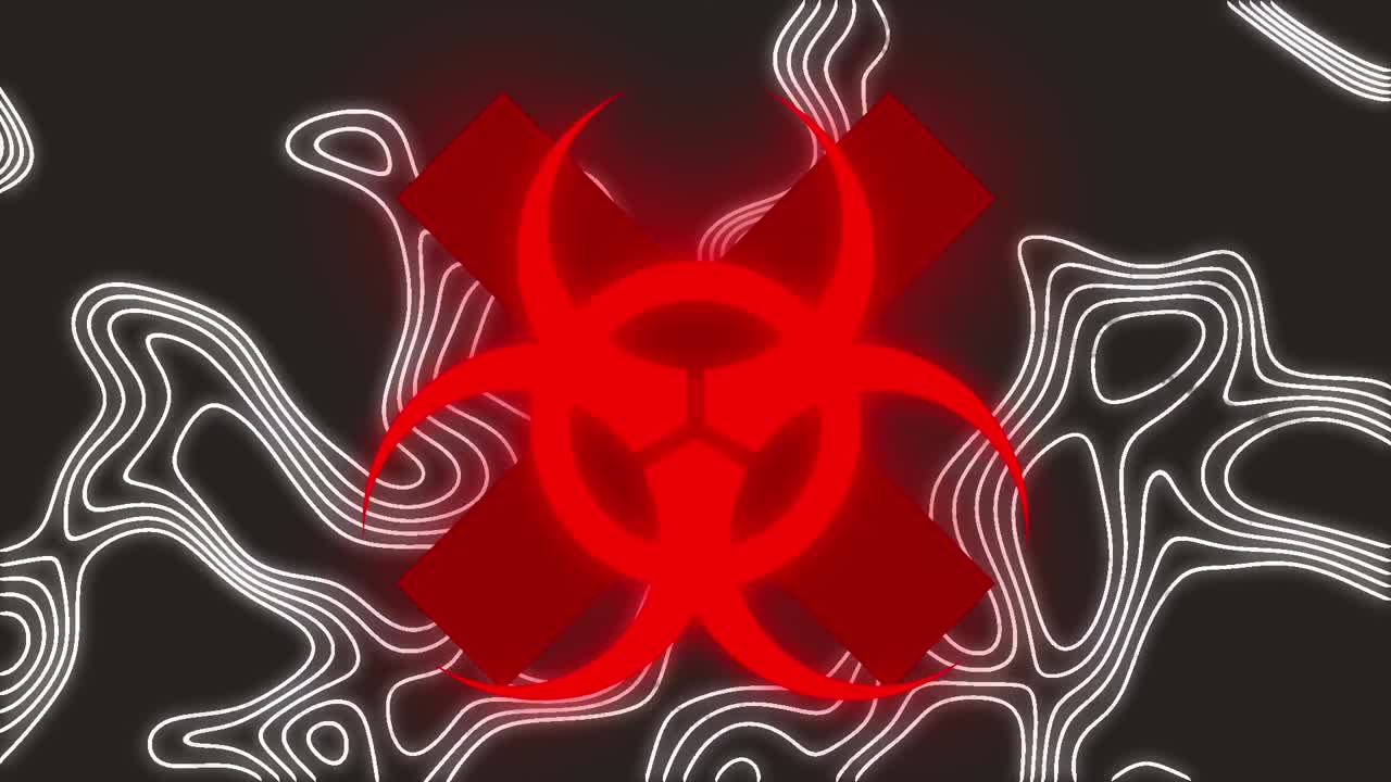 검은색 배경에  ⁇ 색 선 위에 있는 비상 신호의 애니메이션