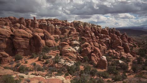 pan of fiery furnace to the la sal mountains at arches national park