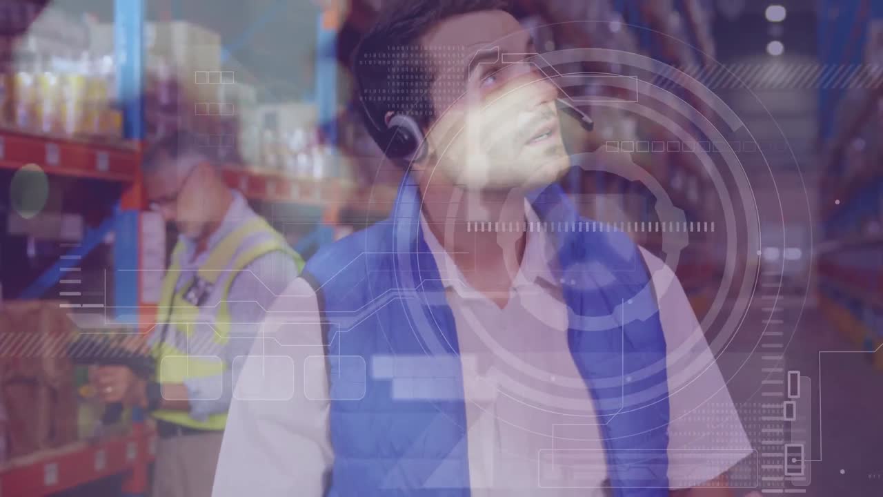 animación del procesamiento de datos financieros sobre las personas que trabajan en el almacén