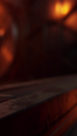 close up of a dark wooden table with blurred lights in the background