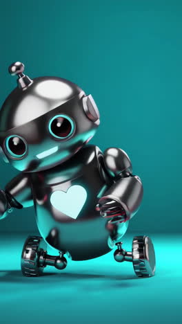 adorable metallic robot with glowing heart on colorful backgrounds