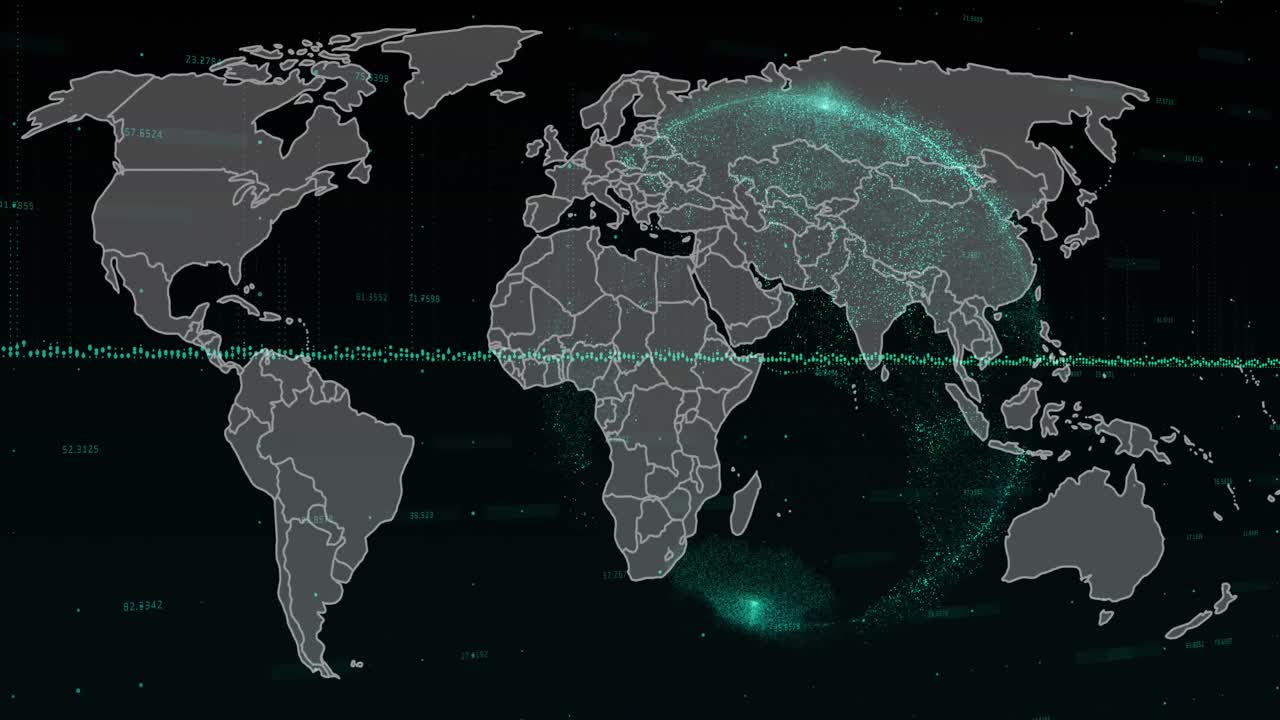 animación del mapa del mundo, gráficos y globo sobre fondo negro