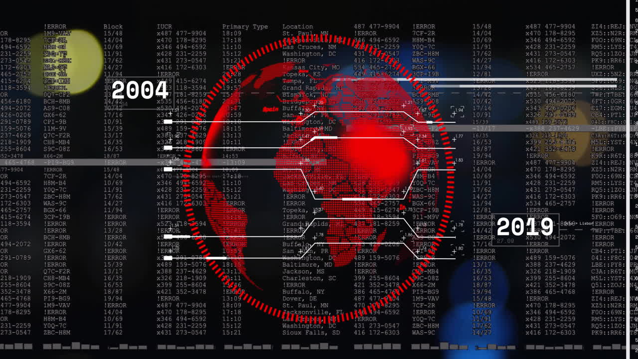 animación del procesamiento de datos con globo sobre bokeh en fondo negro