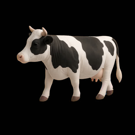 realistic black and white cow sculpture animation isolated asset, transparent 4k video, alpha