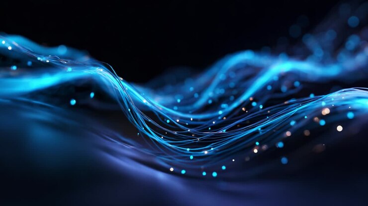 Captivating Flow of Blue Light Waves in Motion, Representing the Dynamic Nature of Energy and Connectivity, Perfect for Illustrating Themes of Technology and Innovation in a Digital Age
