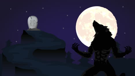 halloween dark scene with werewolf character