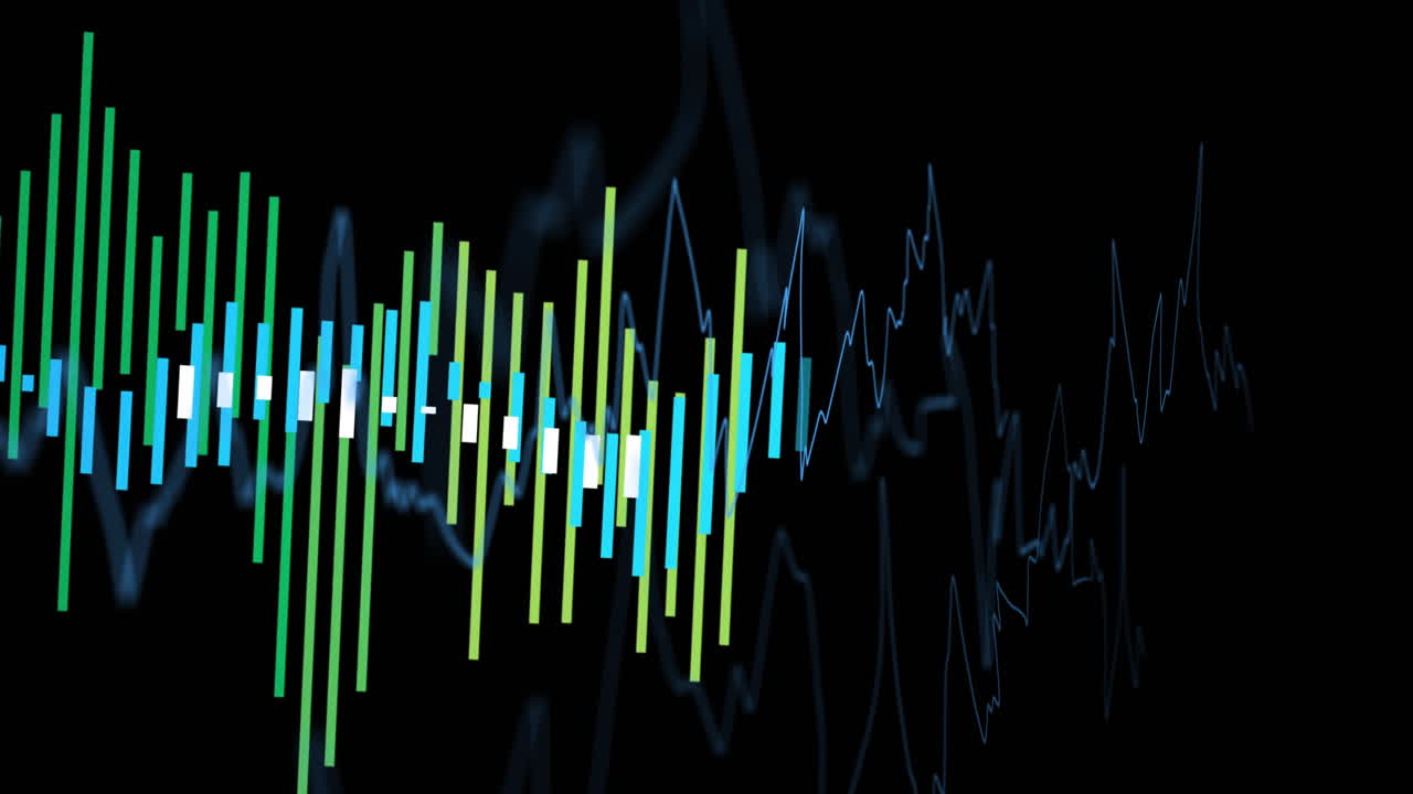Colorful sound wave animation over dark background with dynamic lines