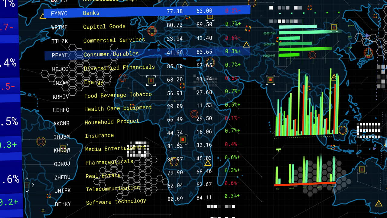 Animation of financial data processing over world map