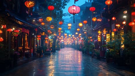 night street with glowing lanterns