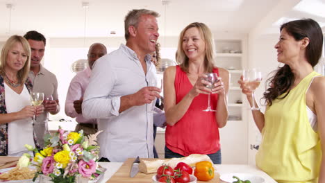 group of mature friends enjoying dinner party shot on r3d