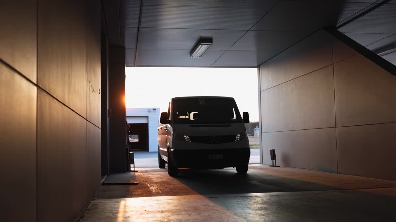 Commercial Van Emerging from a Tunnel or Underpass
