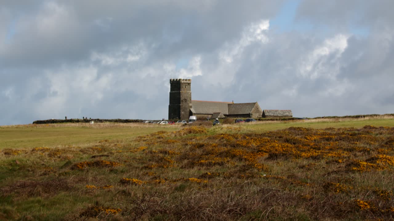 Extra Wide shot of St Materiana's Church, Tintagel