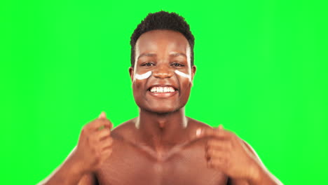 Black-man,-face-cream-and-green-screen-portrait