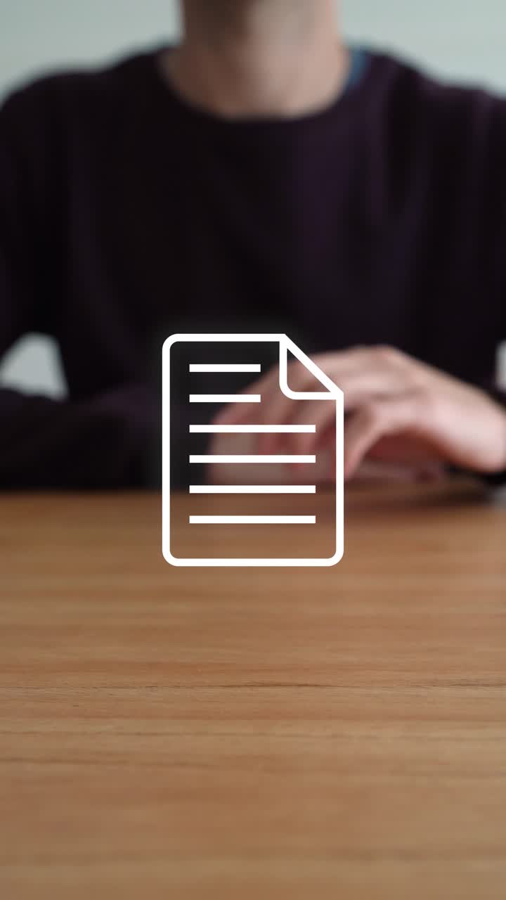 Vertical Shot Of A Man In Background, Tapping White Document Icon To Make It Disappear. closeup shot