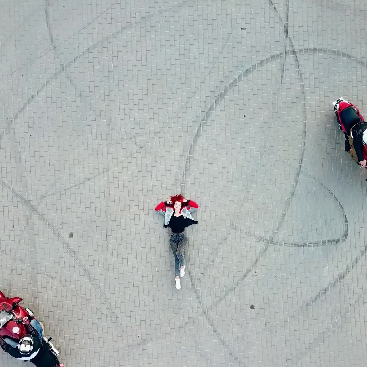 Motorcycle drive around woman