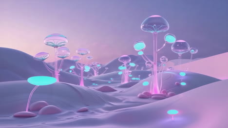 glowing pastel alien landscape with surreal flora