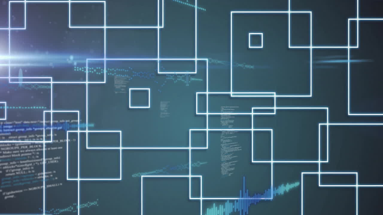 Creating futuristic technology concept, geometric shapes and digital waveforms in animation