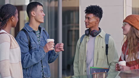 group of diverse students talking on campus