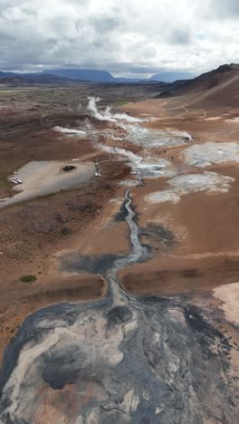 steaming geothermal river cutting through hverir's volcanic plains