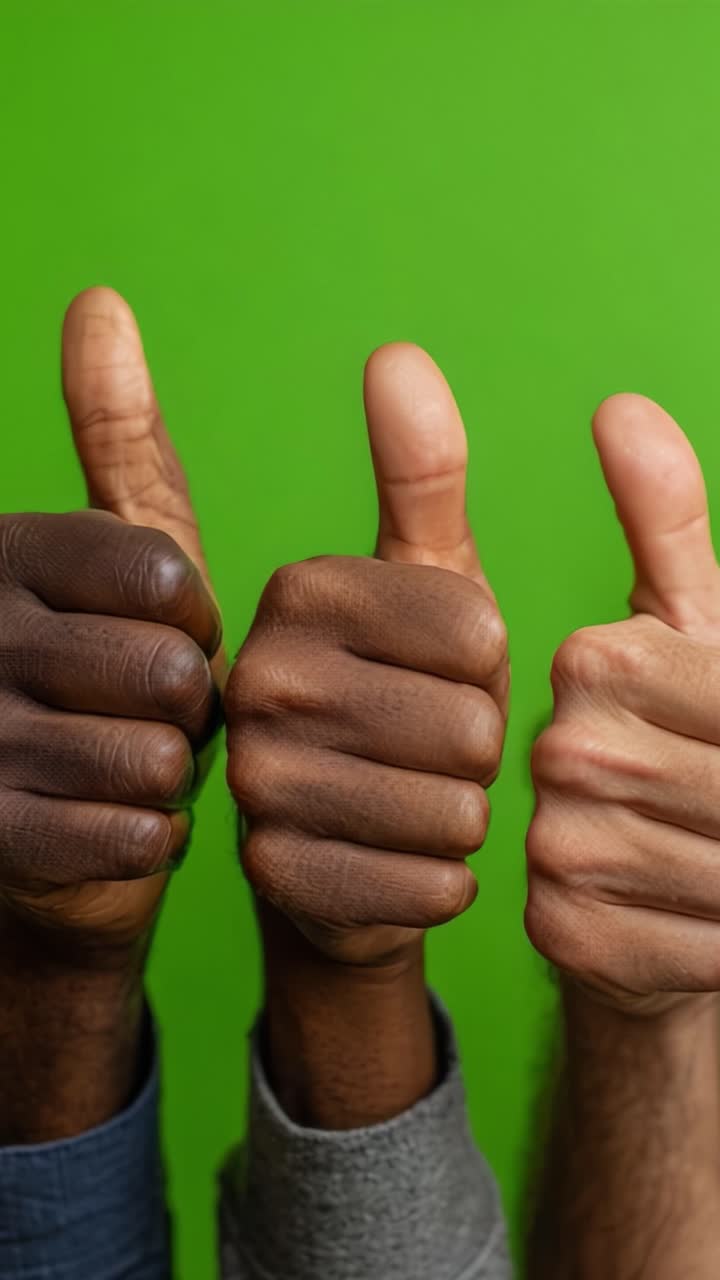 Three Hands Giving Thumbs Up Against a Bright Green Background, Symbolizing Agreement, Support, and Positive Feedback in a Vibrant and Engaging Setting