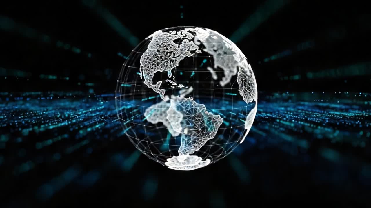 Exploring the Digital World: A Dynamic Visualization of Earth Surrounded by Streaming Data in a Futuristic 3D Representation of Global Connectivity and Technology