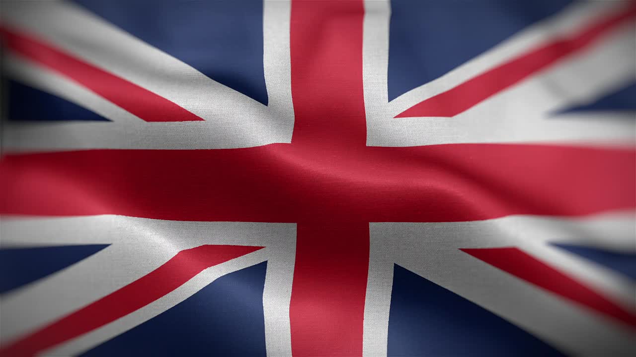 Vista frontale della bandiera britannica che sventola in HD.
