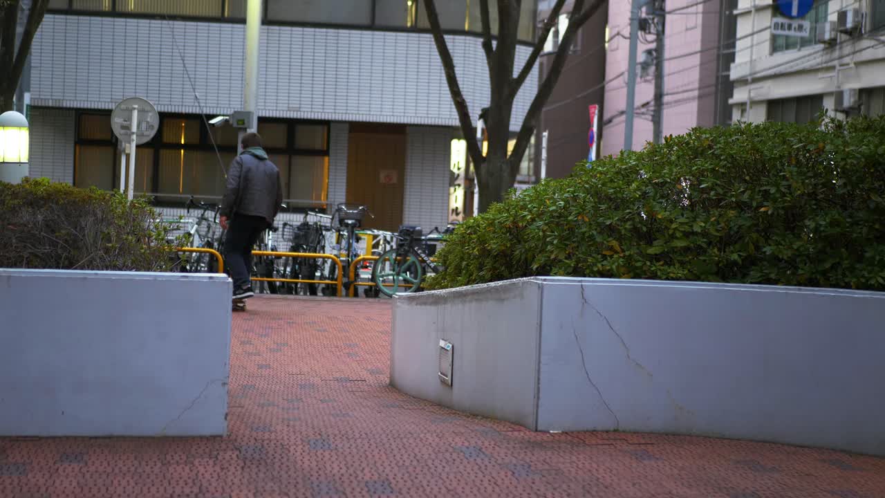 crooked grind on a hubba in tokyo