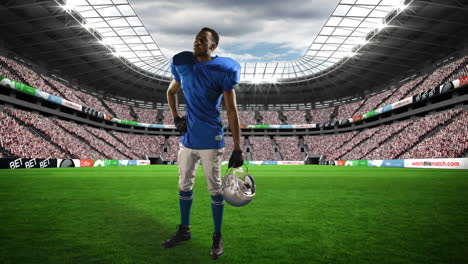animation eines amerikanischen fußballspielers über einem sportstadion