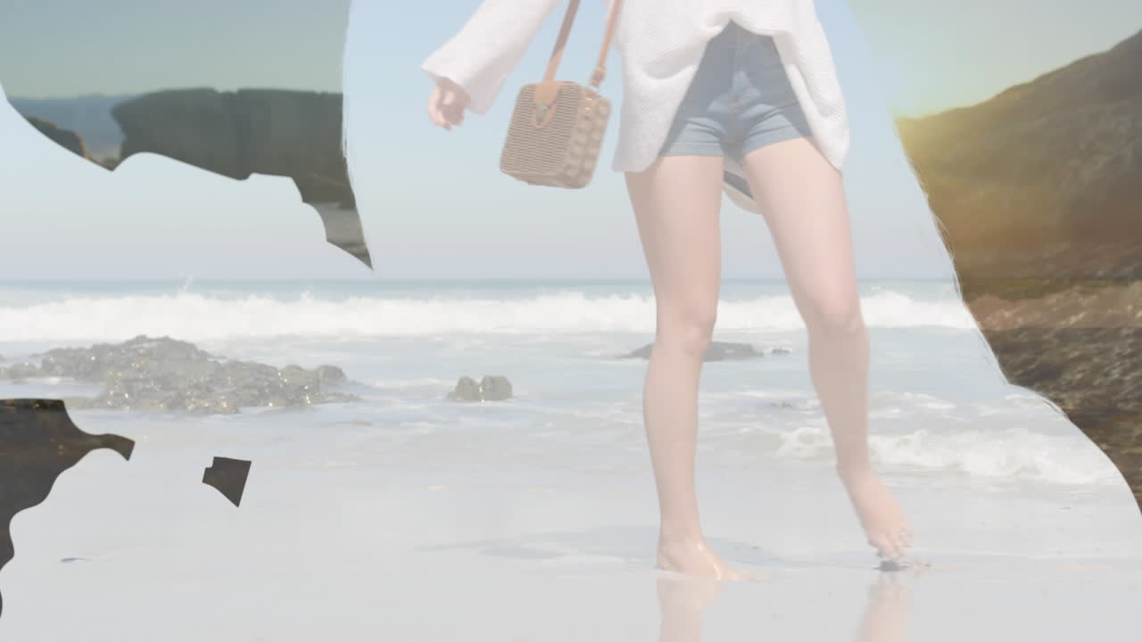 해변에 있는 다양한 친구들의 애니메이션을 지도 윤을 통해 바다로.