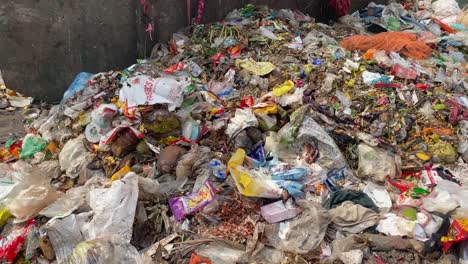 garbage dump full, severe plastic pollution problem, tilt up, day