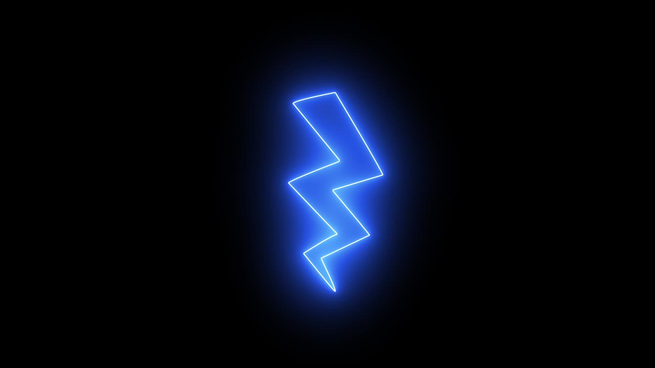 Blue neon lightning sign glowing
