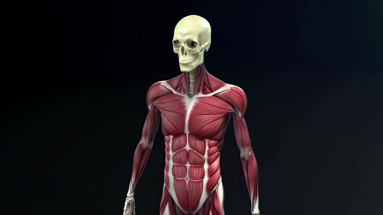 Animazione 3D del sistema muscolare umano e scheletro