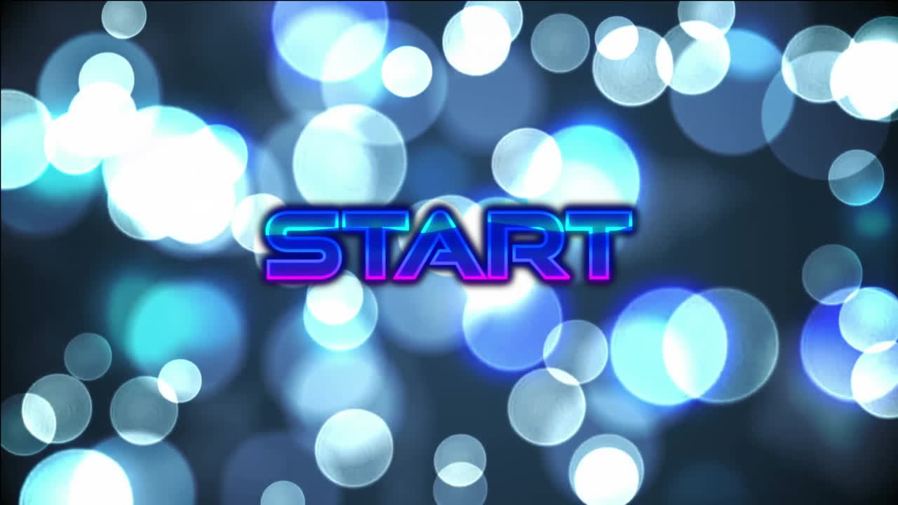 Text animation starting over blue and white bokeh lights background