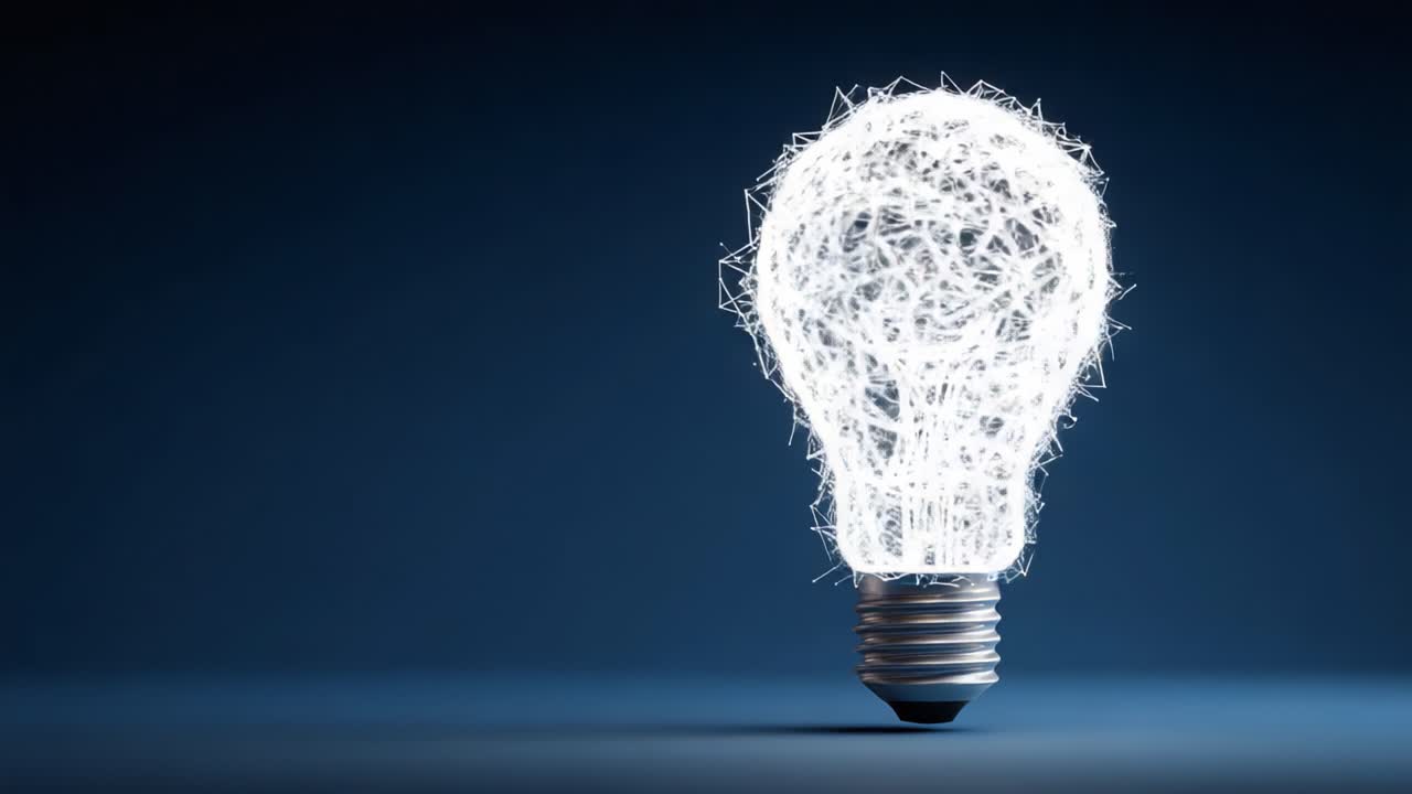 A stunning visual representation of a luminous light bulb, illustrating the concept of creativity and innovation in a modern, artistic style with dynamic geometric design