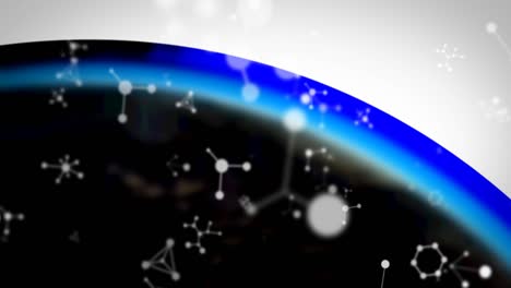 animation of white molecules floating on white and blue background