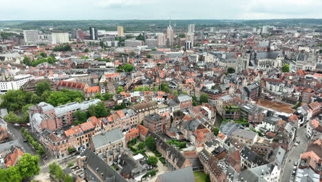 panorama of leuven city in the province of flemish brabant in belgium. aerial drone shot