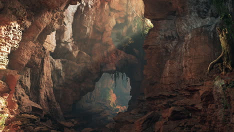 una misteriosa entrada a una cueva en una jungla