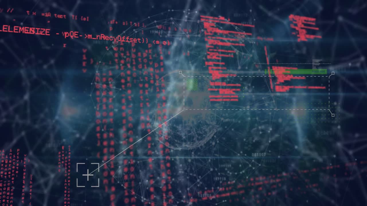 animación del globo con red de conexiones y procesamiento de datos