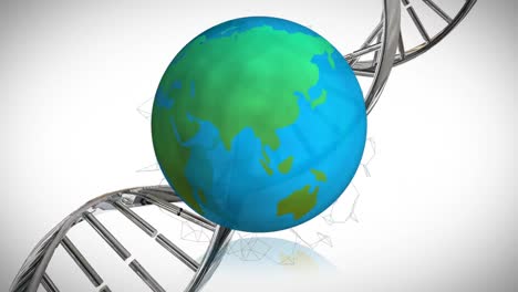 Animation-Des-Spinnens-Von-DNA-Strängen-Und-Netzwerk-Von-Verbindungen-über-Den-Globus
