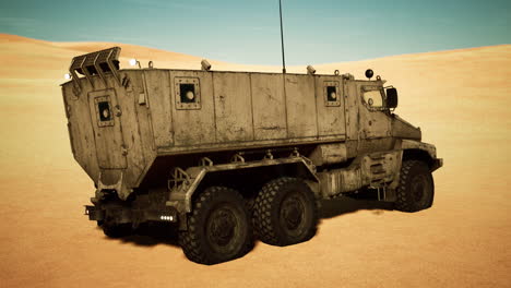 armoured military truck in desert