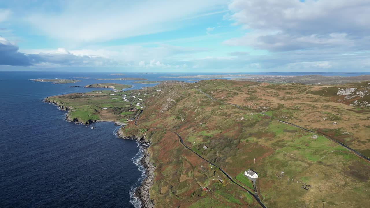 Scenic aerial view of Connemara's Sky Road, Ireland's rugged coastline