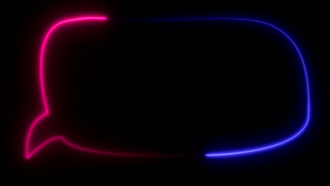 animación de luz. neon rosa y púrpura, señal parpadeante y brillante de burbuja de habla, sobre un fondo negro