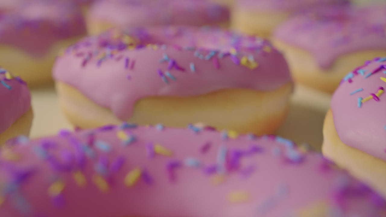 Pink glaze donuts on a yellow background