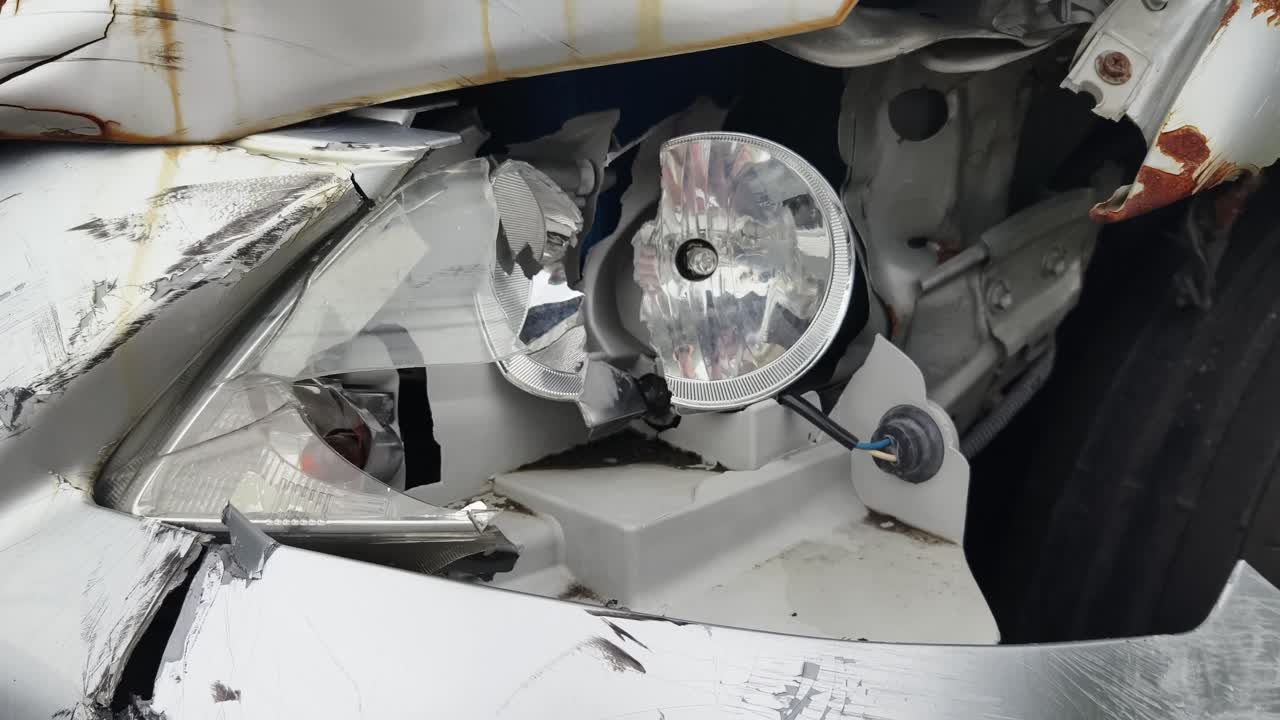 사고로 인해 부러진 자동차 헤드라이트